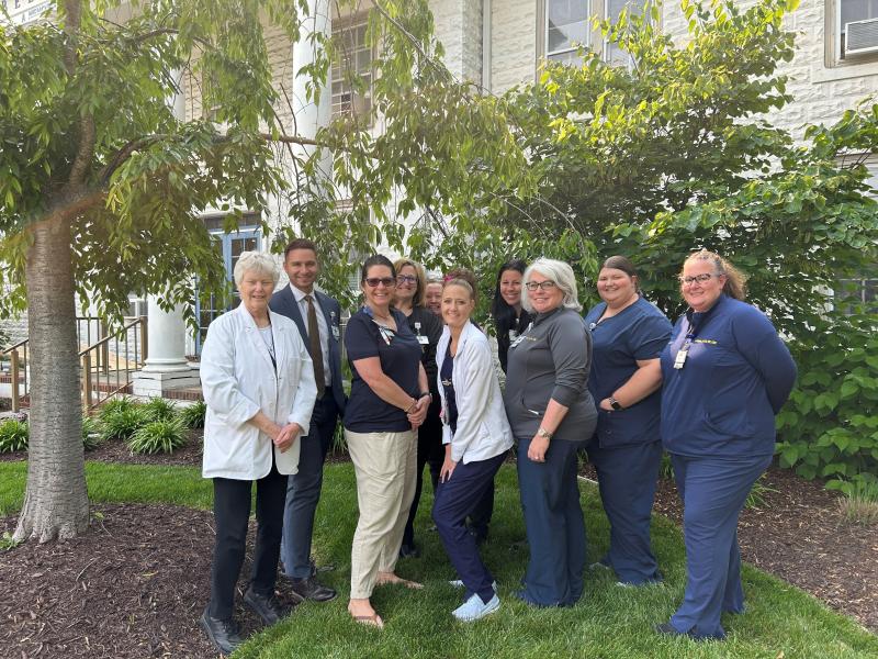 A small part of the multidisciplinary team that helped earn this reaccreditation gathered for a photo. Shown are (l-r) Barb Moulinier, accreditation specialist; Thomas Trobiano, cardiovascular and neurosciences services executive director; Jennifer Rutherford, RN; Katharine Betts, accreditation specialist; Vicky Card, medical staff office manager; Tiffany Travis, nurse manager; Teri Wilkinson, RN, director of emergency services; Susan Mross, emergency department nurse manager; Beth Goins, nurse manager; and Melissa Heldreth, nurse manager. SUBMITTED PHOTO